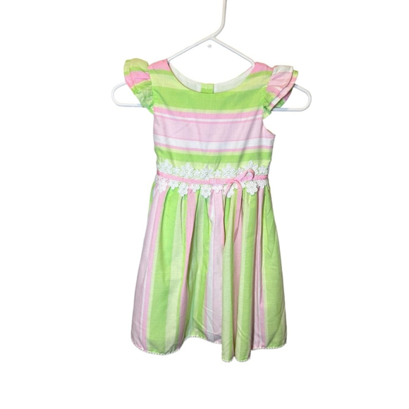 Girls' Rare Editions Dress Size 6 Green Pink Striped - Picture 1 of 3